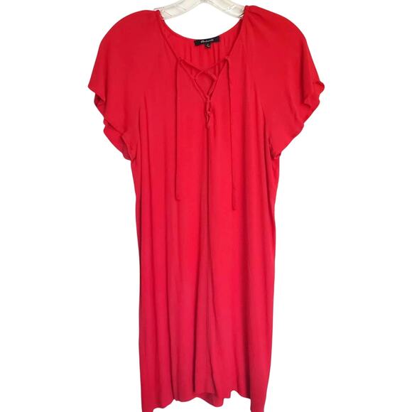 Madewell Little Red Mini Dress Sz M Lace Up Flutter Casual Chic Party Vamp Boho - Picture 1 of 7